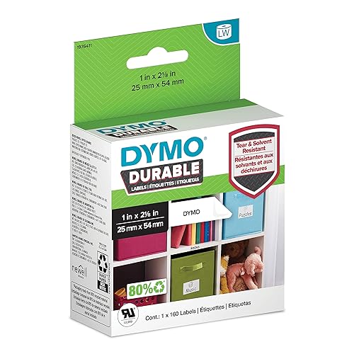 DYMO LW Durable Labels for LabelWriter Label Printers, White Poly, 1” x 2-1/8”, 1 Roll of 160 Durable 1" x 2-1/8"