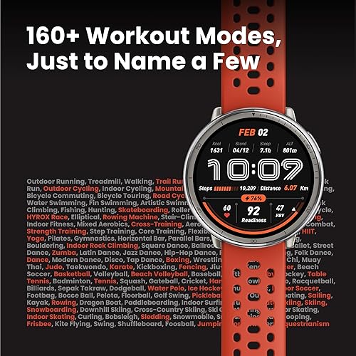 Amazfit Active 2 Smart Watch 44mm, GPS Maps with Direction, Fitness Tracker, 10 Day Battery, Sleep Monitor, 160+ Sport Modes, Water Resistant, for Android & Apple iPhone, Red Silicone