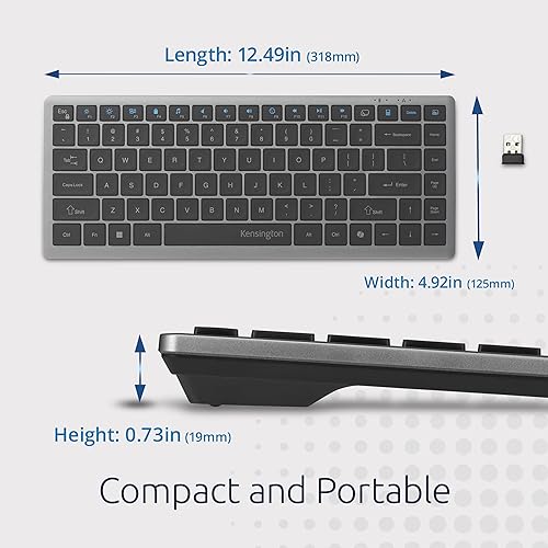 Kensington KB435 Wireless Compact Keyboard, Bluetooth & 2.4GHz Connection, Quiet Scissor-Switch Keys, Programmable, Copilot Hotkey, Compatible with Windows, Black (K75409NA) Compact Size Wireless