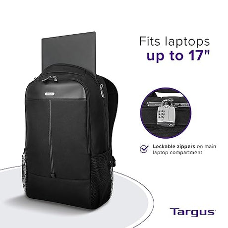 Targus 17 Inch Classic Laptop Backpack - Fits Most Laptops up to 17, Padded Travel Backpack for Business Commuters, College, and Travel (TBB944GL), Black, 17, Tbb944gl