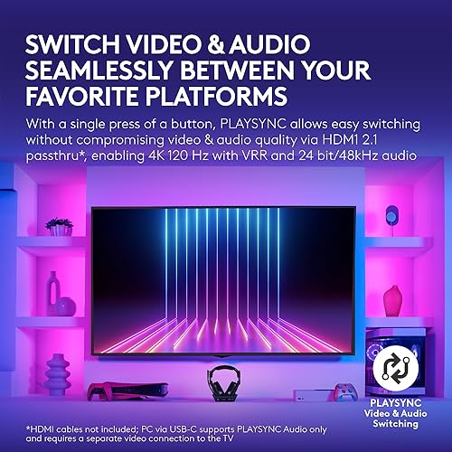 Logitech G Astro A50 X Omni-Platform Wireless Gaming Headset + Base Station for PS5, Xbox, PC: PLAYSYNC Video & Audio Switcher, HDMI 2.1 4K 120Hz VRR, <24 bit/48 kHz, 24hr Battery, 2.4GHz & BT - Black Black PLAYSYNC Video & Audio