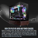 Thermaltake View 270 Plus WS ARGB; Mid Tower; 3x120mm Lite Fans Included; 360mm Radiator Support; 420mm GPU Clearance;Bottom Wood Trim; E-ATX/ATX/mATX/mITX; 220mm PSU Clearance;Black; CA-1Y7-00M1WN-WS