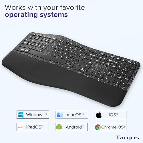 Targus Full-Size Ergonomic Sustainable EcoSmart Bluetooth Keyboard - Compatible with Chrome OS, Windows, macOS, iOS, and Android (AKB871US) Battery