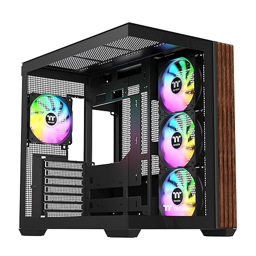 Thermaltake View 380 WS ARGB; Mid Tower Chassis; Side Wood Trim; 4x120mm ARGB Lite Fans Included; 415mm GPU Clearance; Dual Chamber; ATX/mATX/mITX; Hidden Connector Support; Black; CA-1Z2-00M1WN-WS