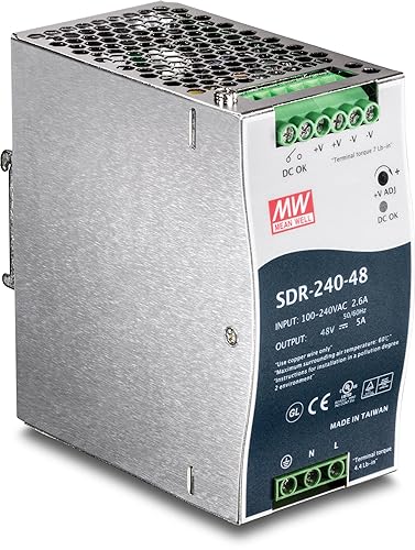 TRENDnet 240W Single Output Industrial DIN-Rail Power Supply, Extreme Operating Temp Range -25 to 70 °C(-13 to 158 °F) Built-in Active PFC, Passive Cooling, DIN-Rail Mount, Silver, TI-S24048 240 Watts