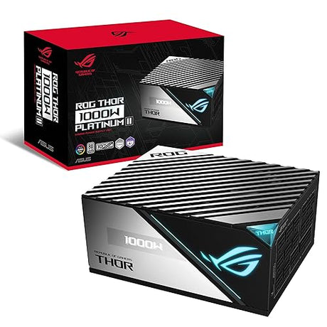 ASUS ROG Thor 1000W Platinum II Fully Modular Power Supply (1000 Watt, 80+ Platinum, Lambda A++ Certified, ROG Heatsinks, 135mm PWM Fan, 0dB Mode, OLED Panel, Sleeved Cables, Aura Sync) ATX 1000W ROG-THOR-1000P2-GAMING