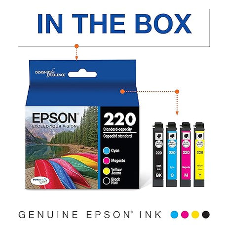 Epson T220120-BCS 220, Black and Colour Ink Cartridges, C/M/Y/K 4-Pack Black, Cyan, Magenta, Yellow