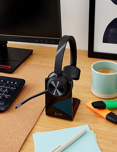 Poly (Plantronics + Polycom) Voyager 4310 UC Wireless Headset Charge Stand (Plantronics) - Single-Ear w/Mic Connect to PC/Mac via USB-A Bluetooth Adapter, Works with Teams, Zoom &More, Black Headset + Charge Stand