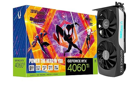 ZOTAC Gaming GeForce RTX 4060 Ti 8GB Twin Edge OC Spider-Man: Across The Spider-Verse Inspired Graphics Card Bundle, ZT-D40610H-10SMP