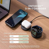 Satechi OntheGo™ 3 in 1 Wireless Charger, Qi2 Portable Charger with 15W Fast Charging for iPhone, 5W for Apple Watch, and 5W for AirPods, Magnetic Travel Charging Station – Black 3 in 1 Charger Black