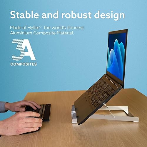 R-Go Laptop Stand, Laptop Holder Desk, Height Adjustable, Ergonomic, Foldable Aluminum Laptop Riser, Notebook/MacBook Stand, for Laptops [10/17-22 Inch], Siiver