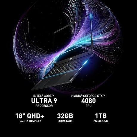 MSI Stealth 18 AI Studio 18” 240Hz QHD+ Gaming Laptop: Intel Ultra 9-185H, NVIDIA Geforce RTX 4080, 32GB DDR5, 1TB NVMe SSD, Cooler Boost 5, Win 11: Black A1VHG-019US