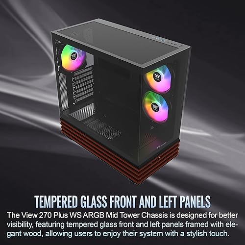 Thermaltake View 270 Plus WS ARGB; Mid Tower; 3x120mm Lite Fans Included; 360mm Radiator Support; 420mm GPU Clearance;Bottom Wood Trim; E-ATX/ATX/mATX/mITX; 220mm PSU Clearance;Black; CA-1Y7-00M1WN-WS