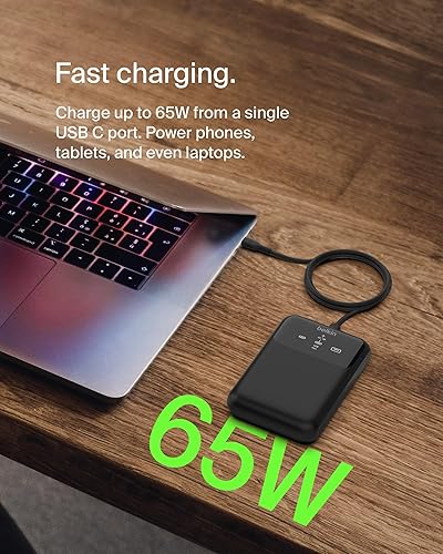 Belkin BoostCharge 3-Port Laptop Power Bank 20K w/USB-C & USB-A Ports, Fast Charge USB-C Power Delivery, Portable iPhone Charger for MacBook, iPhone 16 Series, iPad Pro, Galaxy S24, & More - Black