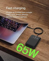 Belkin Portable Charger, 3-Port Laptop Power Bank 20000 mAh - USB-C & USB-A Ports, 65W iPhone Charger Fast Charging - MacBook, Apple iPhone 17, iPad, Samsung Galaxy S25, Nintendo Switch 2, etc - Black New Gen