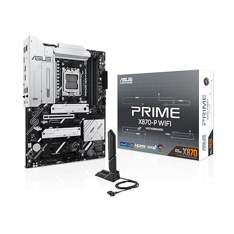 ASUS Prime X870-P WiFi AMD AM5 X870 ATX Motherboard 14+2+1 80A DrMOS Power Stages, DDR5, PCIe 5.0, PCIe 5.0 x16, Q-Release, 4X M.2, Wi-Fi 7, Q-Antenna, 2.5Gb LAN, USB4®, USB Type-C®, BIOS Flashback™