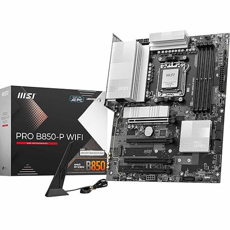 MSI PRO B850-P WiFi ProSeries Motherboard (AMD Ryzen 9000/8000/7000 Series Processors, AM5, DDR5, PCIe 4.0, M.2, SATA 6Gb/s, USB 3.2 Gen 2, HDMI/DP, Wi-Fi 6E, Bluetooth 5.3, 2.5Gbps LAN, ATX)