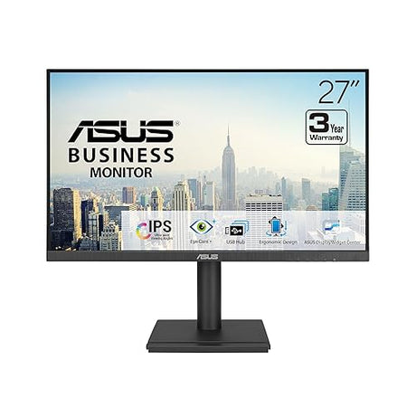 ASUS 27” 1080P Business Monitor (VA27DQFS) - IPS, Frameless, 100Hz, 1ms, Adaptive-Sync, HDMI, DisplayPort, VGA, for Working and Gaming, Ergonomic Design, Blue Light Filter, Flicker Free, 3 yr warranty