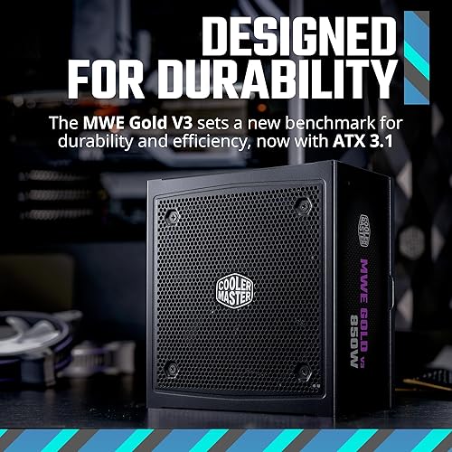 Cooler Master MWE Gold 850 V3 Full Modular PSU, 850W, 80+ Gold, ATX 3.1 | 90° | PCIe 5.1, Designed Ready Nvidia RTX 5080 | AMD RX 9070 XT, Zero-RPM Mode, Hexagonal Fan Cover, 10-Year ATX Compact MWE Gold 850 V3