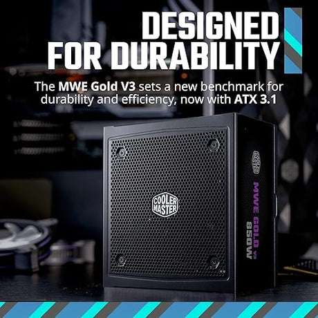 Cooler Master MWE Gold 850 V3 Full Modular PSU, 850W, 80+ Gold, ATX 3.1 | 90° | PCIe 5.1, Designed Ready Nvidia RTX 5080 | AMD RX 9070 XT, Zero-RPM Mode, Hexagonal Fan Cover, 10-Year ATX Compact MWE Gold 850 V3