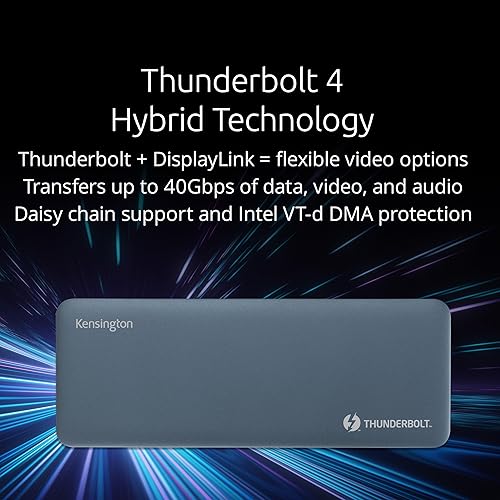 Kensington SD5900T DisplayLink Docking Station Thunderbolt 4, Quad 4K for MacBook Pro/Air M1/M2/M3/M4 with Pro and Max Chipsets, 100W PD, HDMI/DP/TB4, SD/Micro SD Card Slots - Midnight Blue (K35232NA)