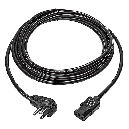 Desktop Computer AC Power Cord, Right-Angle NEMA 5-15P to C13-10A, 125V, 18 AWG, 15 ft., Black