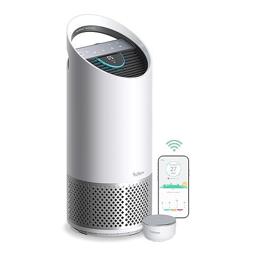 TruSens Smart Wi-Fi Air Purifier | UV-C Light + HEPA Filtration | Medium | SensorPod™ Air Quality Monitor | Auto, Sleep, & Turbo Mode | Touch Control | Portable Handle | Works with Alexa Medium-Smart White