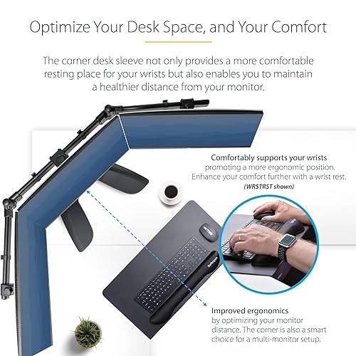 StarTech.com Clamp-On Steel Desk Corner Sleeve for L-Shaped/Corner Desk, for 0.5-1.5in (12.7-38.1mm) Desks, Increase Space for Keyboard/Mouse, Desk Extender/Tray for Wooden/Steel Desks (DSKCRNRSLV)