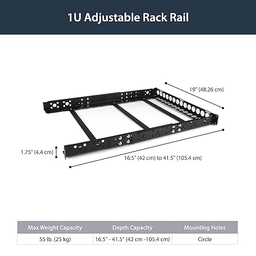 StarTech.com 1U Universal Server Rack Rails - TAA Compliant Adjustable Depth Server Mounting Rails - 19inch Rack Mount Rails (UNIRAILS1U)