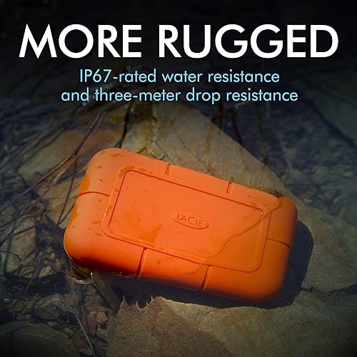 LaCie Rugged SSD 1TB Solid State Drive — USB-C USB 3.2 NVMe speeds up to 1050MB/s, IP67 Water Resistant, 3m Drop resistant, Encryption, 5-year Warranty with Data Recovery, 1 Mo Adobe CC (STHR1000800)