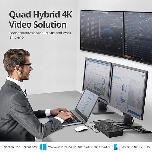 SIIG USB-C Quad 4K 60Hz Docking Station with 100W PD - Quad 4K@60Hz Monitor Laptop Dock - DisplayLink - 4 HDMI 4 DisplayPort, 4X USB-A, 2X USB-C, Thunderbolt 3 Compatible, 2.5 Gigabit Ethernet
