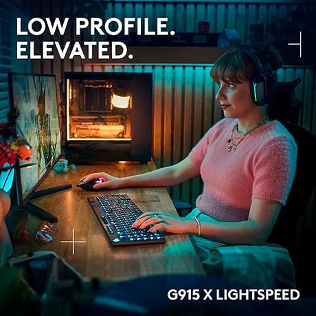 Logitech G915 X Lightspeed Low-Profile Wireless Gaming Keyboard, Double-Shot PBT Keycaps, Fully Programmable Keys, RGB Backlighting, Sleek Aluminum Finishing, GL Brown Tactile Switches - PC/Mac