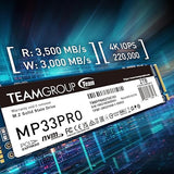 TEAMGROUP MP33 PRO 1TB SLC Cache 3D NAND TLC NVMe 1.3 PCIe Gen3x4 M.2 2280 Internal Solid State Drive SSD (Read Speed up to 2100MB/s) TBW>600TB Compatible with Laptop & PC Desktop TM8FPD001T0C101 1TB Gen3x4 Read 2,100mb/S