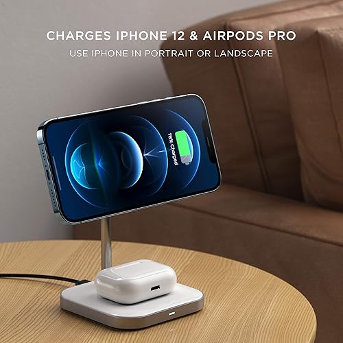 Satechi Aluminum 2-in-1 Magnetic Wireless Charging Stand, for iPhone 17/16/15/14/13/12 Series, AirPods Pro 3/2/1, AirPods 4/3