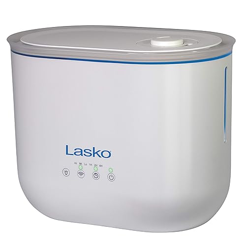 Lasko 3.5 L Cool Mist Ultrasonic Humidifier, Top Fill, 18 Hour Run Time on Low, 3 Mist Settings, Auto-Off Timer, Aromatherapy Tray, Filter Free, White, UH250