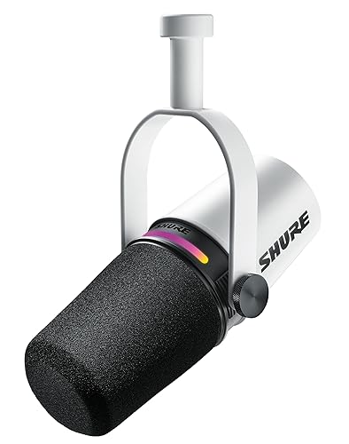 Shure MV7+ Podcast Dynamic Microphone. OBS Certified, Enhanced Audio, LED Touch Panel, USB-C & XLR Outputs, Auto Level Mode, Digital Pop Filter, Reverb Effects, Podcasting, Streaming, Recording -White USB - White