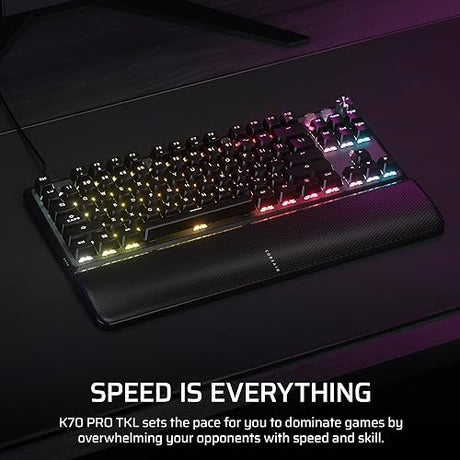 CORSAIR K70 PRO TKL RGB Tenkeyless Mechanical Wired Gaming Keyboard – Pre-Lubed Hall Effect MGX Hyperdrive Adjustable Switches, Simultaneous SOCD and Rapid Trigger, ABS Double-Shot, QWERTY NA – Black