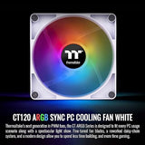 Thermaltake CT120 ARGB Sync PC Cooling Fan White (2-Fan Pack), 5V Motherboard Sync, 16.8 Million Colors 9 Addressable LEDs, 120 mm Hydraulic Bearing Case/Radiator Fan, CL-F153-PL12SW-A ARGB 120mm White