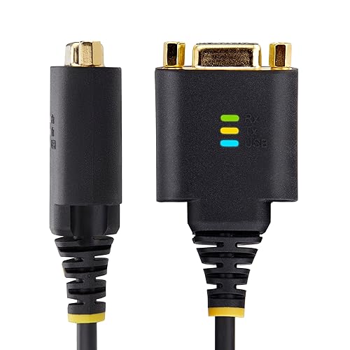 StarTech.com 1ft/30cm USB to Null Modem Serial Adapter Cable, COM Retention, FTDI, USB-A to RS232, Changeable DB9 Nuts/Screws