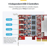 StarTech.com 4-Port USB Type-C PCIe Card, USB 3.2 10Gbps, USB-C PCI Express Card, 4X Independent USB Controllers, TAA