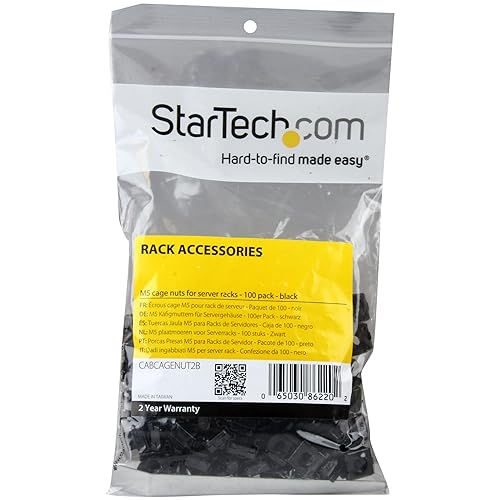 StarTech.com M5 Cage Nuts - 100 Pack, Black - M5 Mounting Cage Nuts for Server Rack & Cabinet (CABCAGENUT2B) 100-M5 Black Cage Nuts Nuts