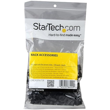 StarTech.com M5 Cage Nuts - 100 Pack, Black - M5 Mounting Cage Nuts for Server Rack & Cabinet (CABCAGENUT2B) 100-M5 Black Cage Nuts Nuts