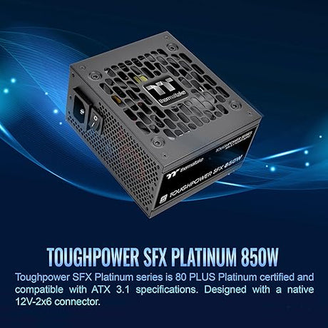 Thermaltake Toughpower SFX 850W 80Plus Platinum ATX 3.1 Standard Power Supply; 450W 12V-2x6 Connector Included; Full Modular; 90mm FDB Fan; PS-STP-0850FNFAPU-1; 7 Year Warranty 850W Platinum