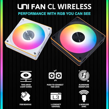 Lian Li UNI Fan CL120 ARGB PWM Fan - Single Pack (Reverse Blade) - 2.4 GHz Wireless Signal RGB & PC Case Fans Control - Daisy-Chain - Low Noise - Controller NOT Included &Required - White (12RCL1W1W) 120 Reverse White