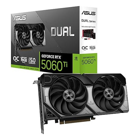 ASUS Dual GeForce RTX™ 5060 Ti 16GB GDDR7 OC Edition (PCIe 5.0, 16GB GDDR7, DLSS 4, HDMI 2.1b, DisplayPort 2.1b, 2.5-Slot Design, Axial-tech Fan Design, 0dB Technology, and More) Dual Fans RTX5060Ti|OC|16GB