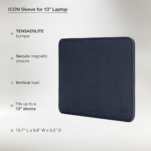 Incase ICON Sleeve with Woolenex - MacBook Air 13 inch Case - 2025, 2024, 2023, 2022, M4, M3, M2 - Fitted MacBook Case, Laptop Sleeve, Hard Cover, Durable, Lightweight - Heather Navy