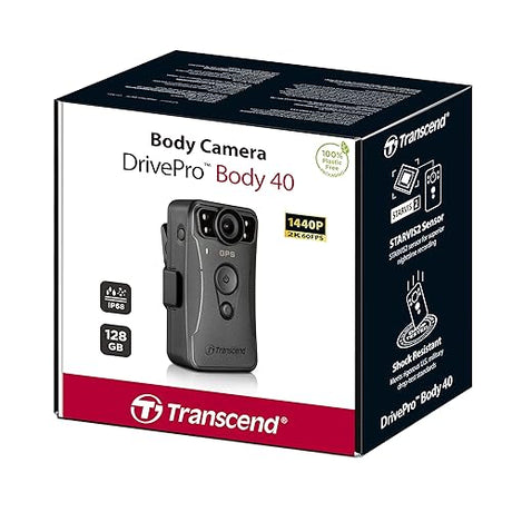 Transcend 128GB 1440P QHD Police Body Camera, STARVIS 2 Sensor, IP68 Weatherproof Body Worn Camera w/Electric Image Stabilization, Night Vision, WiFi&Bluetooth, GPS, for Law Enforcement, Delivery 128GB, Type-C with EIS
