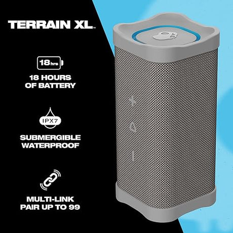 Skullcandy Terrain XL Wireless Bluetooth Speaker - IPX7 Waterproof Portable Speaker, 18 Hours Battery, Nylon Wrist Wrap, True Wireless Stereo Grey Terrain XL