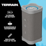 Skullcandy Terrain Wireless Bluetooth Speaker - IPX7 Waterproof Portable Speaker with Dual Custom Passive Radiators, 14 Hour Battery, Nylon Wrist Wrap, & True Wireless Stereo Light Grey