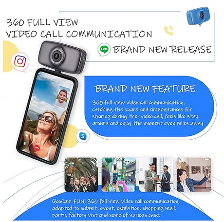 KanDao QooCam Fun [Type-C ONLY], a Kind of Camera with Social Media Live to Record on Video/Image to Picture 360 Full View, and Various Capture Shifting pluged on Smartphone Apps.